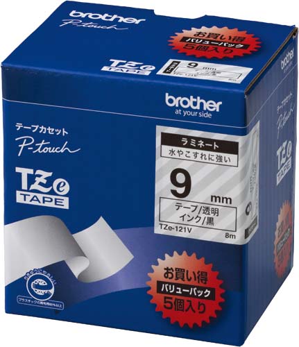 ピータッチ ラミネート透明テープ 9mm黒文字5個