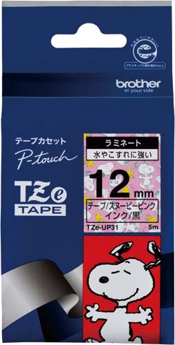 ピータッチTZeテープスヌーピーピンク 12mm幅