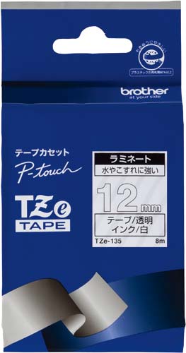 ピータッチTZeテープ 透明 白文字 12mm幅
