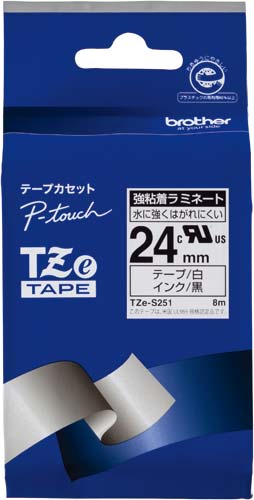 ピータッチTZeテープ白強粘着 黒文字 24mm幅
