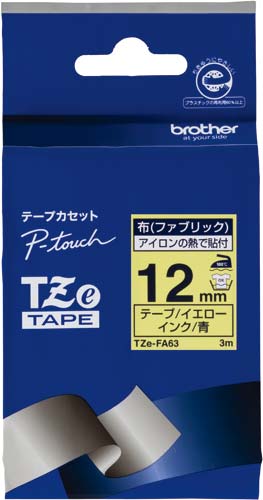ピータッチTZeテープ 布イエロー青文字12mm幅