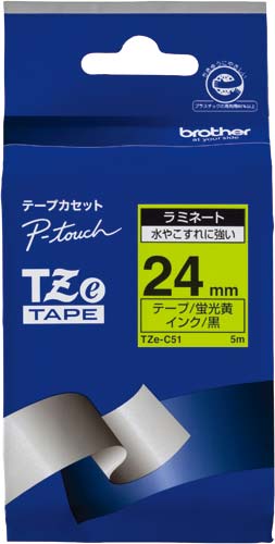 ピータッチTZeテープ蛍光黄 黒文字 24mm幅