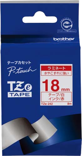 ピータッチTZeテープ 白 赤文字 18mm幅