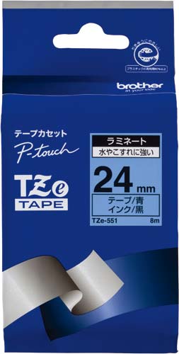 ピータッチ ラミネート青色テープ24mm黒文字×5