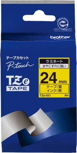 ピータッチ ラミネート黄色テープ24mm黒文字×5