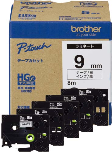 ピータッチHGeテープ 白地黒文字9mm 5個入
