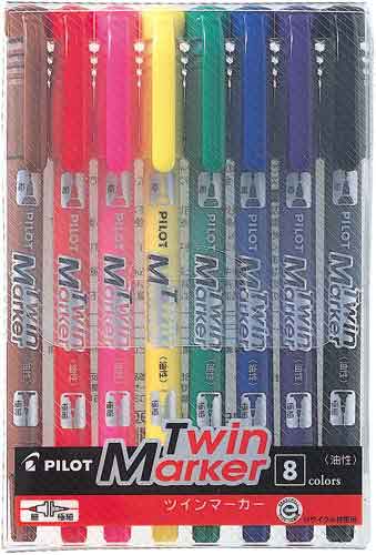 油性マーカー ツインマーカー 細・極細 8色セット