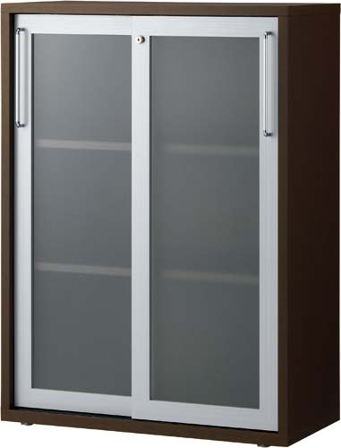 リピアノ木製収納 下置き3段ガラス引違いDブラウン