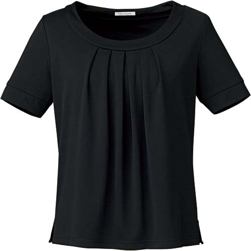 タック切替え半袖ニット ブラック 17号