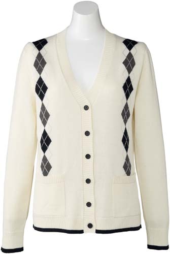 カーディガン アーガイル柄 オフホワイトL