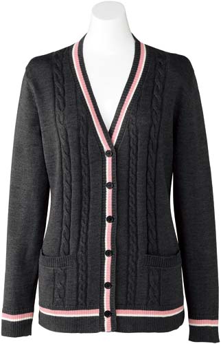 カーディガン ケーブル編み グレイ XL