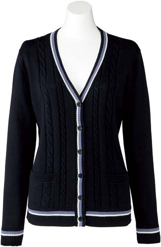 カーディガン ケーブル編み ネイビー XL