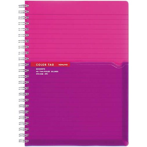 ツインリング<カラータグ>A5 A罫90枚 ピンク