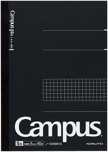キャンパスノートA5 5mm方眼罫 40枚 黒×5