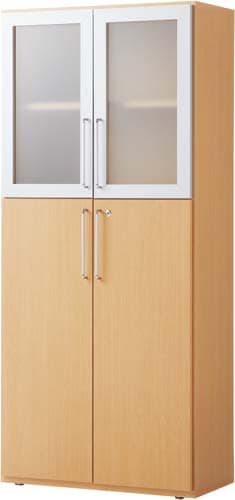 リピアノ木製収納5段 上2段ガラス下3段両開きNA