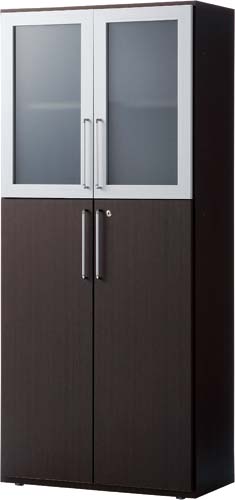 リピアノ木製収納5段 上2段ガラス下3段両開きDB