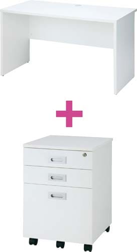 セット品 B木製平机1200WH+3段ワゴン