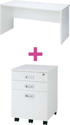 セット品 B木製平机1400WH+3段ワゴン