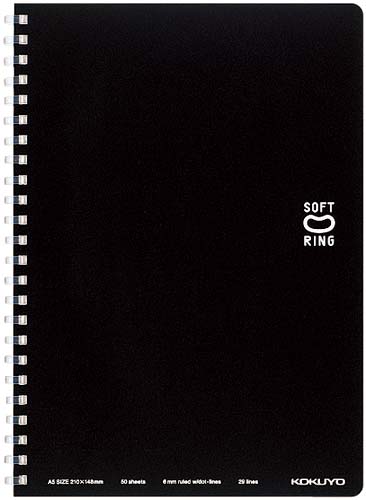 ソフトリングノート A5ドットB罫50枚 黒×5