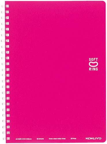 ソフトリングノート A5ドットB罫50枚 桃×5