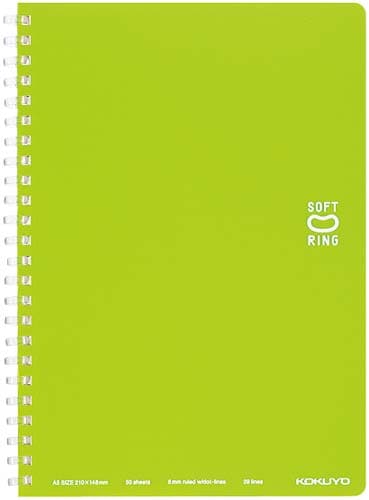 ソフトリングノート A5ドットB罫50枚 黄緑×5