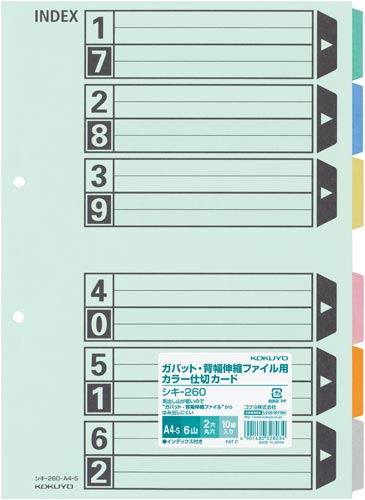 仕切カードガバット伸縮ファイル用6山 10組×10