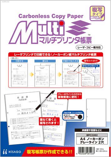 A4 ノーカーボン グレーライン 2穴
