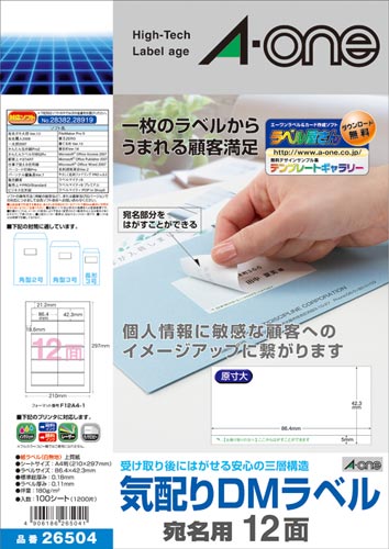 気配りDMラベル 兼用 A4 12面宛名 100枚