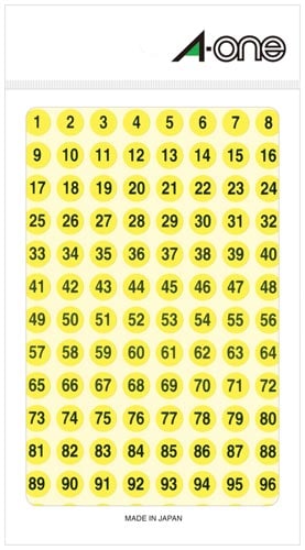 特殊ラベル 丸型 9mm径 数字 蛍光黄