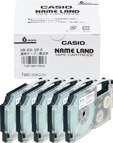 ネームランド 透明テープ 6mm 黒文字 5個入