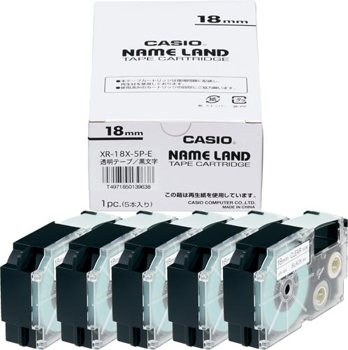 ネームランド 透明テープ 18mm 黒文字 5個入