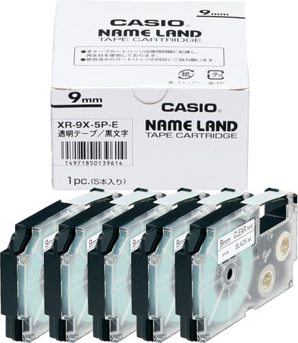 ネームランド 透明テープ 9mm 黒文字 5個入
