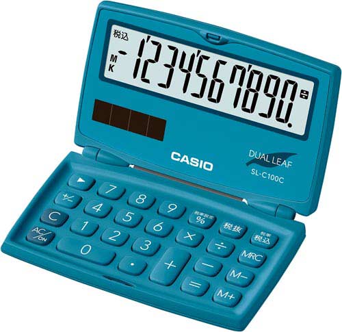 カラフル電卓 折りたたみ手帳型 レイクブルー
