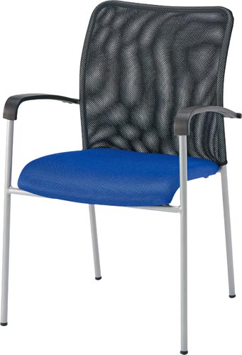 メッシュミーティング用チェア 肘付 ブルー
