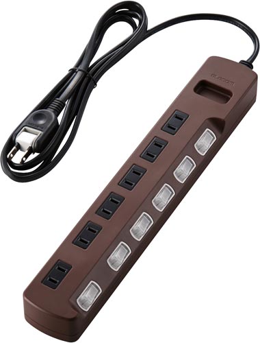 OAタップ 雷ガード 6個口 2m ブラウン