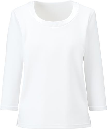 衿ぐり切替七分袖ニットBCK7102ホワイト17号