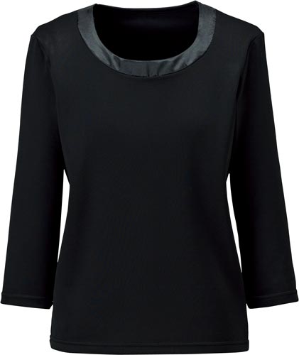 衿ぐり切替七分袖ニットBCK7102ブラック17号