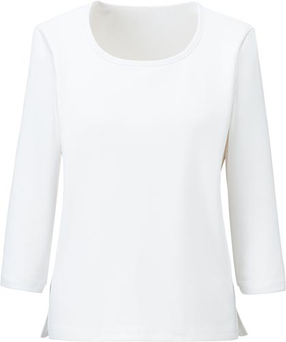 ラウンド七分袖ニット BCK7103ホワイト17号