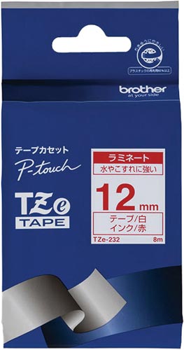 ピータッチTZeテープ 白 赤文字 12mm幅