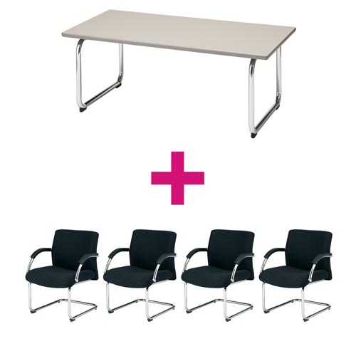 セット品アコール布BK肘付4脚&テーブル1台