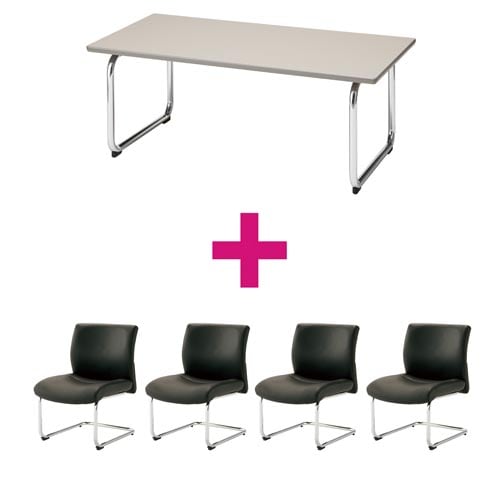 セット品アコール革BK肘無4脚&テーブル1台