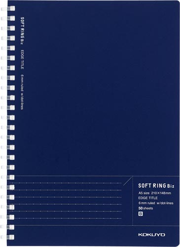 ソフトリングノートBizドットB罫50枚A5紺×5