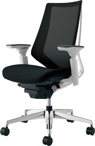 デュオラメッシュ白アルミ脚 可動肘 ブラックV