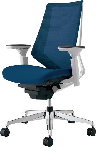 デュオラメッシュ白アルミ脚可動肘PブルーV