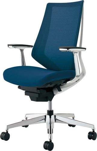 デュオラメッシュ白アルミ脚 アルミ肘 ブルーW