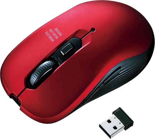 無線5ボタンブルーLEDマウス レッド