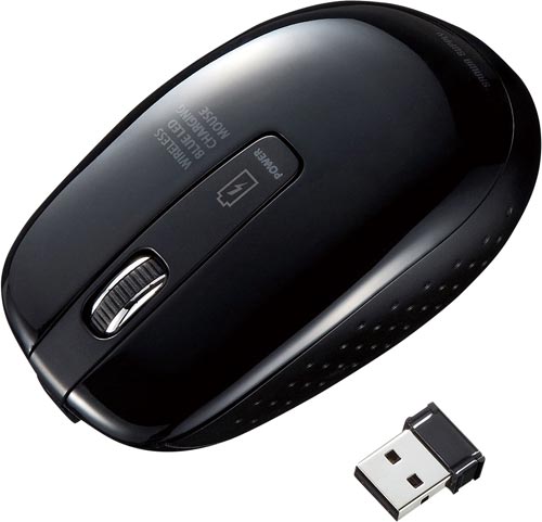 無線ブルーLEDマウス 充電式 ブラック