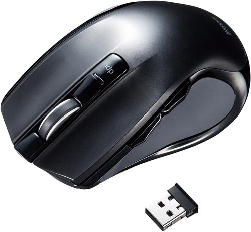 無線5ボタンブルーLEDマウス 大きめ ブラック