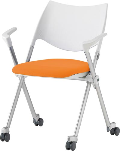WSX肘付 背樹脂キャスター脚 オレンジ