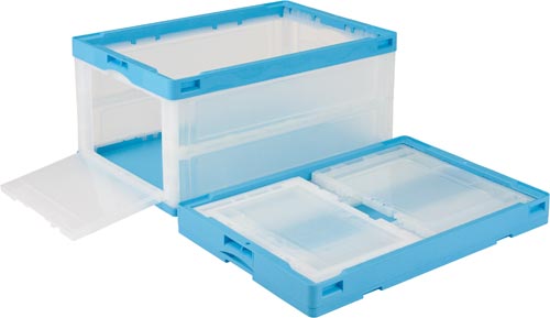 折りたたみコンテナーCB−76NR片扉ブルー透明